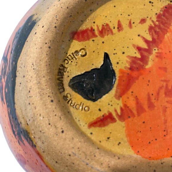 Art Pottery Raven Bowl By Celtic Raven Studio Black Orange - Picture 6 of 8